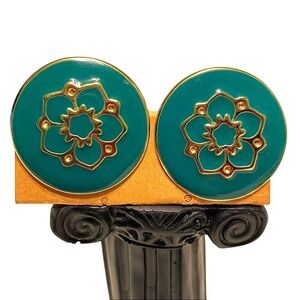 Round golden flora engrave clip earrings women size‎ OS